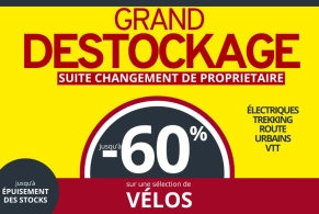 Grand destockage - jusqu'à 60% de remise sur les vélos